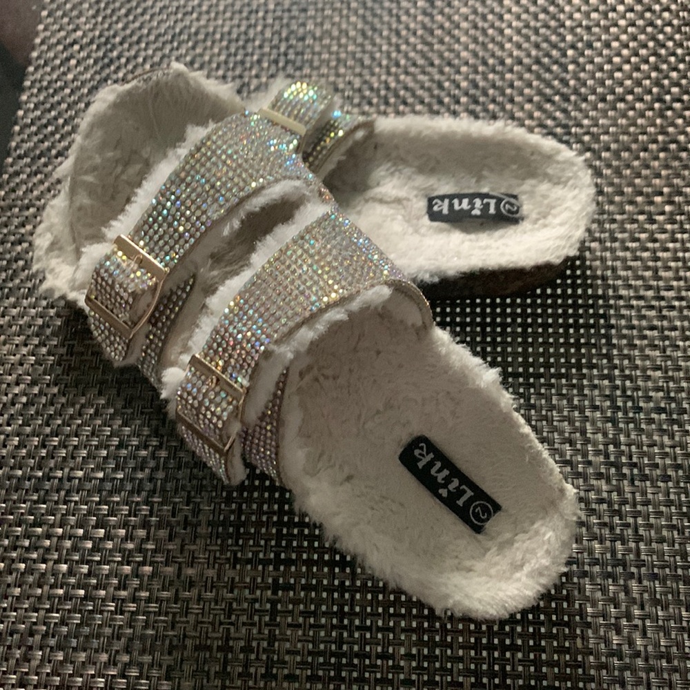 Link Rhinestone Rainbow Sparkle Sandals Fur Lined Girls Shoe 2
